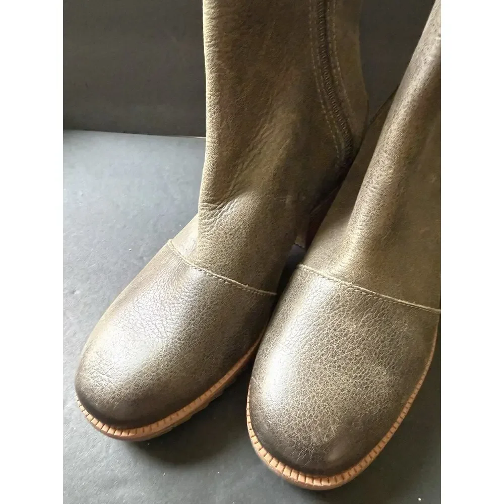 Sorel Cate Boot Womens Size 7.5 Olive Green Leather Ankle Wheatherproof Bootie